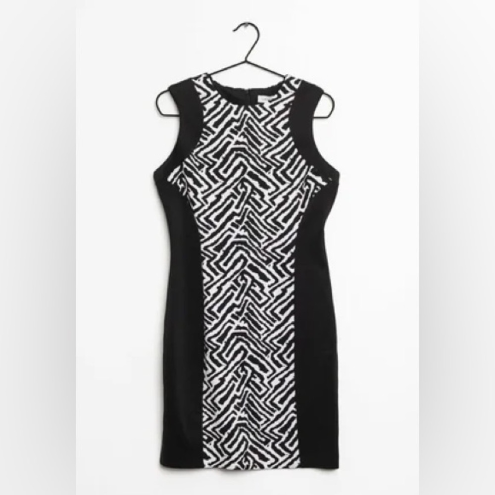 Calvin Klein Black and White Sheath Dress Knee-Length Halter for Cocktail - Picture 3 of 7